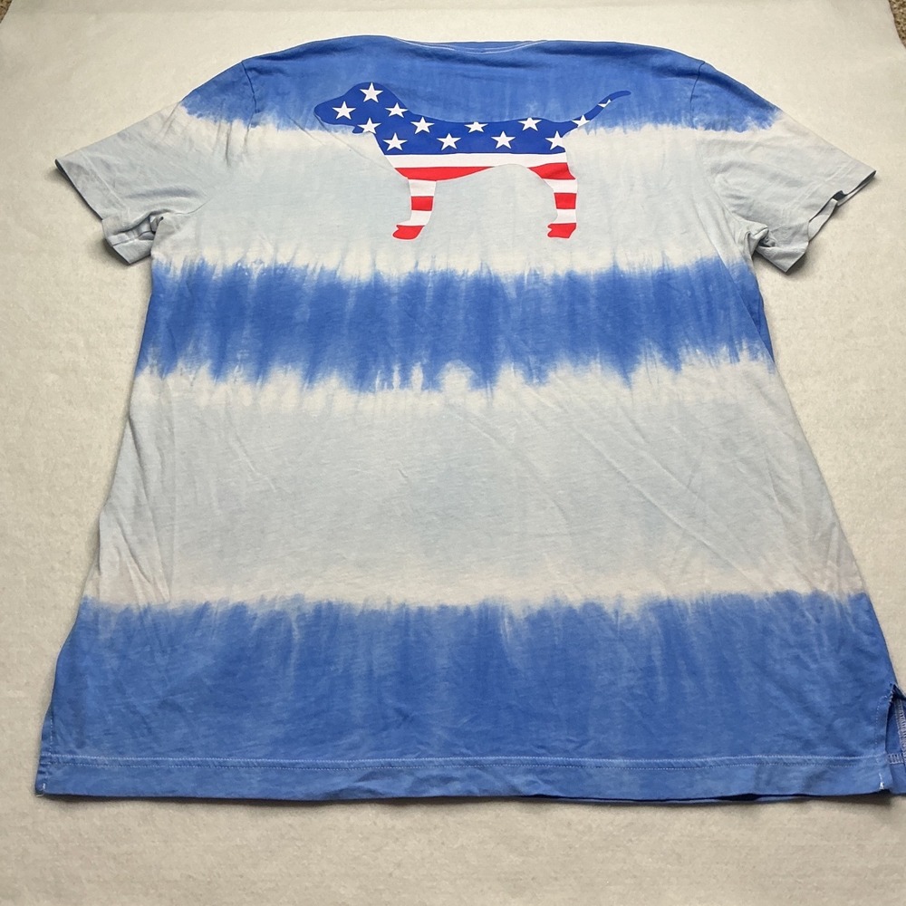 PINK Victoria's Secret Blue Tie Dye American Flag Dog Pocket T-Shirt Large